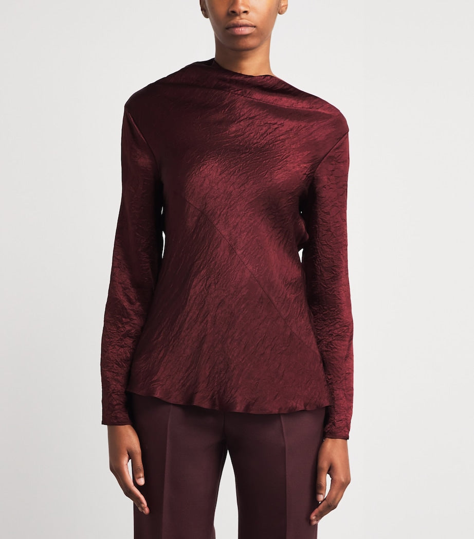 Burgundy Satin Draped Luster T-Shirt