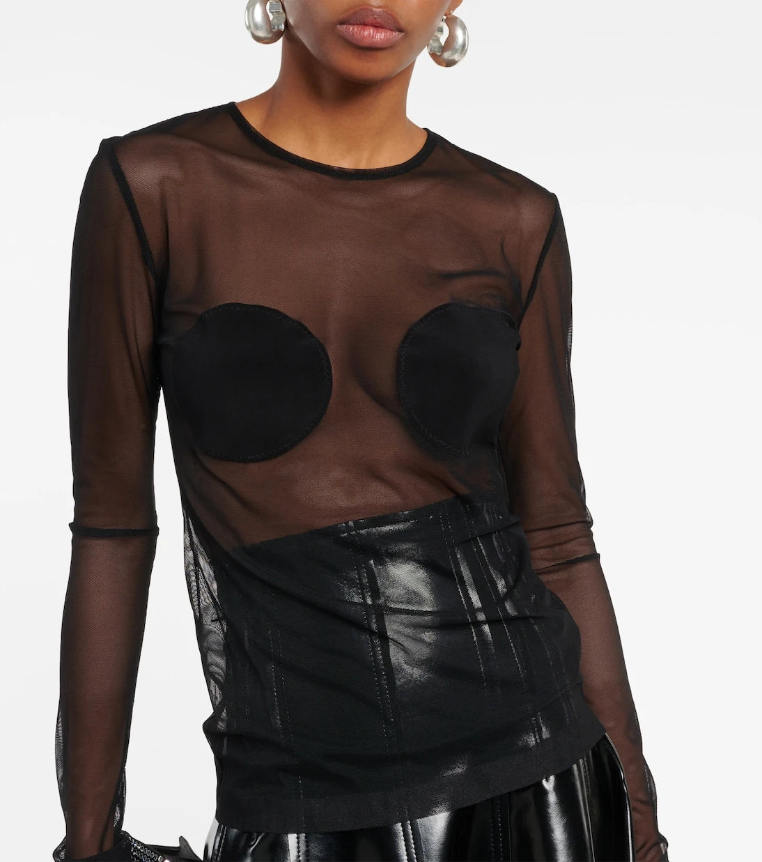 Norma Kamali - Appliqué sheer mesh top