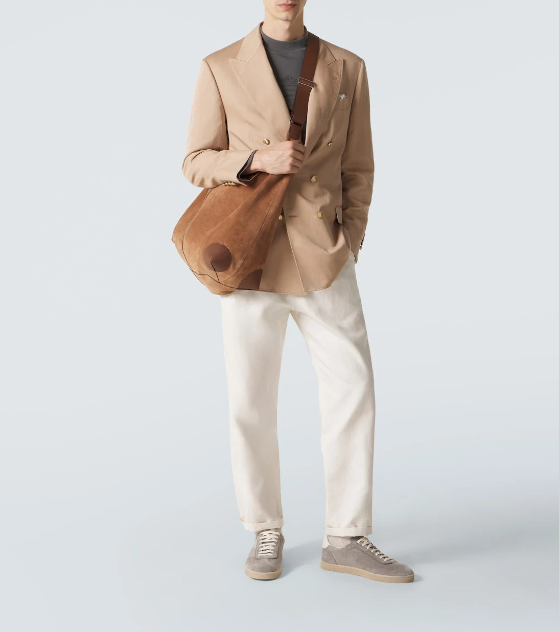 Brunello Cucinelli - Leather-trimmed suede shoulder bag