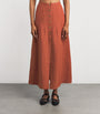 Le Kasha Red Linen Coin-Detail Maxi Skirt