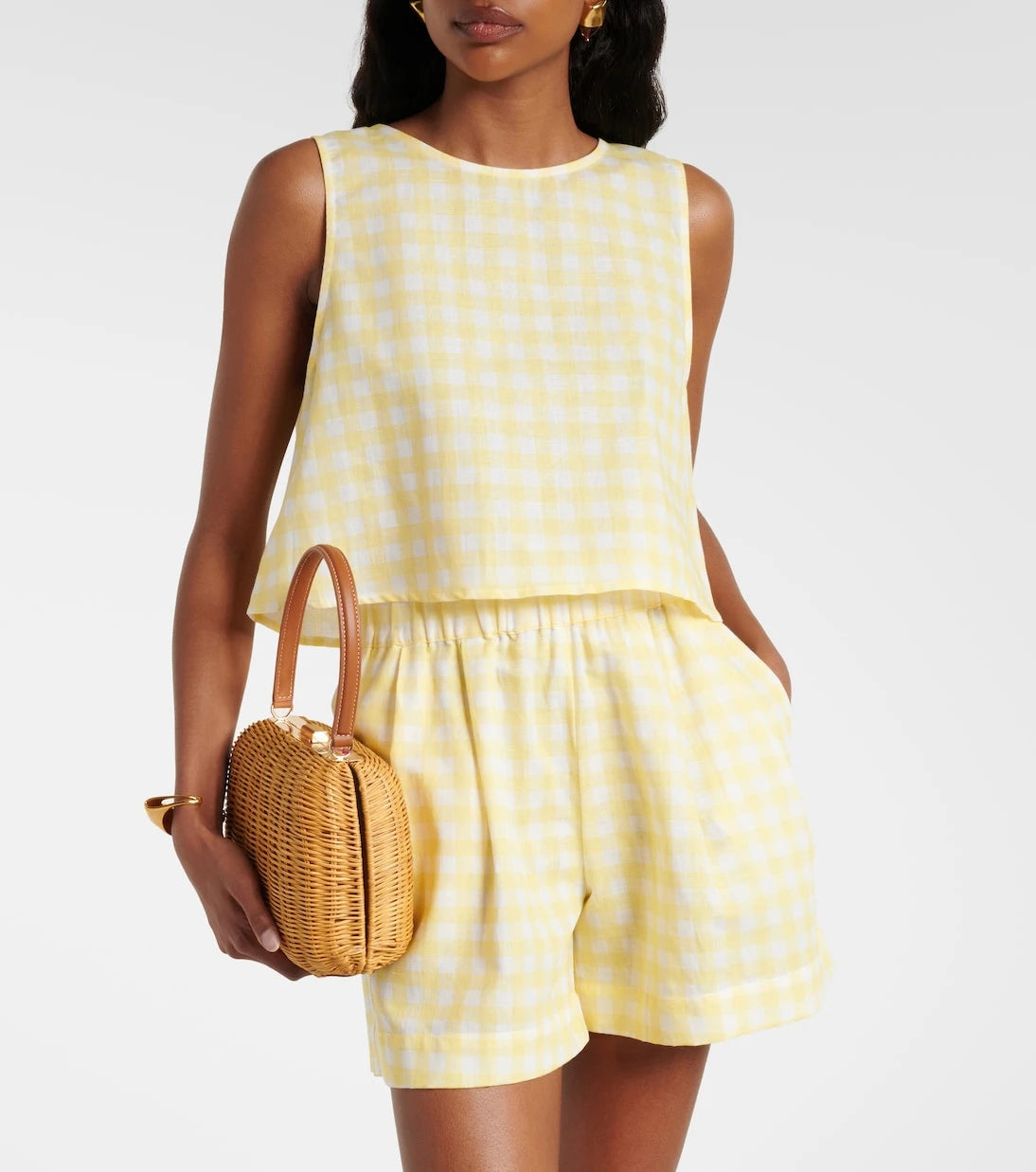 Asceno - Kobe gingham linen and cotton crop top