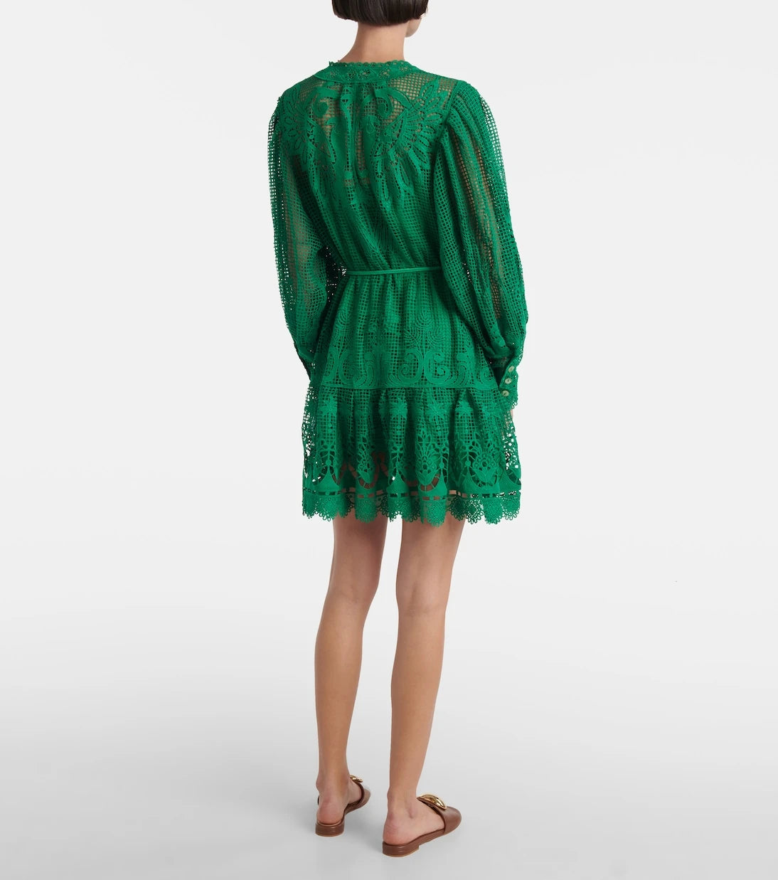 Farm Rio - Tropical Flight Green guipure minidress
