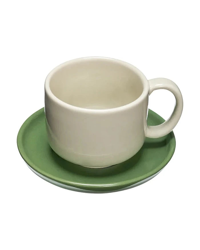 Hübsch porselen fincan ve tabaklı stoneware 9 x 6, 13 x 3 cm