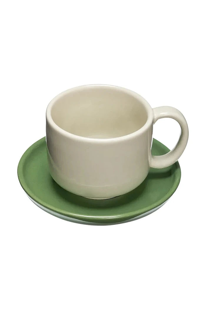 Hübsch porselen fincan ve tabaklı stoneware 9 x 6, 13 x 3 cm
