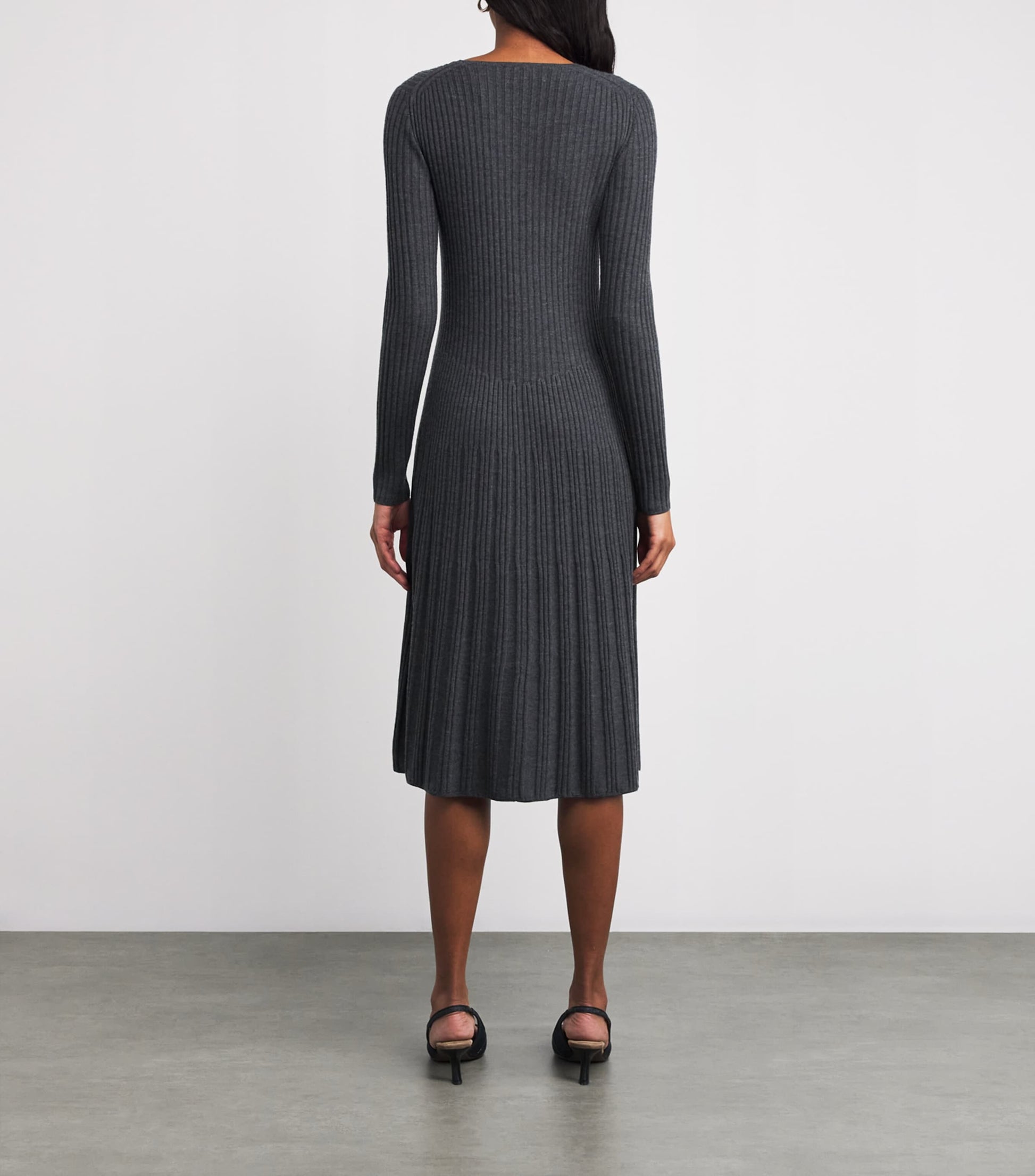 Joseph Merino Wool Ribbed Midi Dress - Smoke