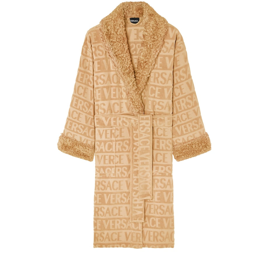 Faux Fur-Trim Monogram Robe