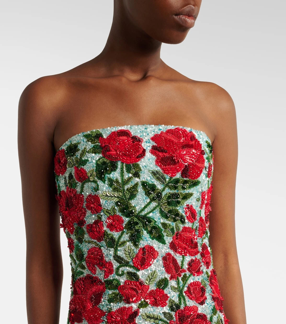 Là Fuori - Crimson Rose sequined bustier gown