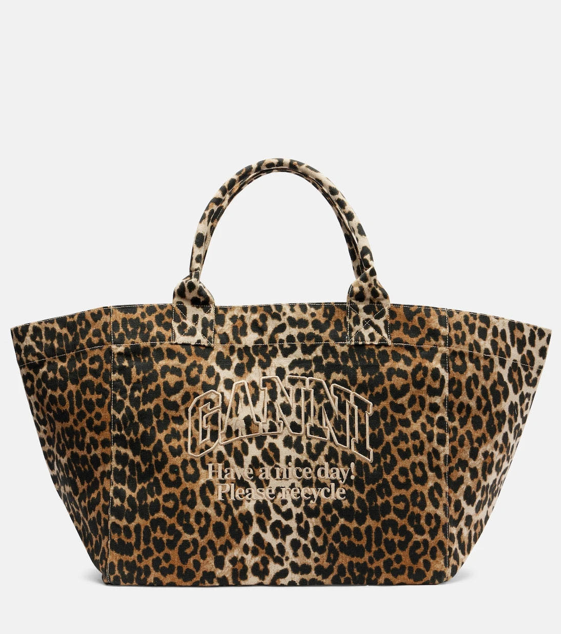 Ganni - Large leopard-print canvas tote bag