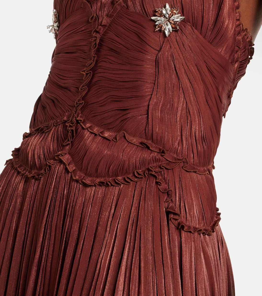 Costarellos - Embellished ruched georgette gown