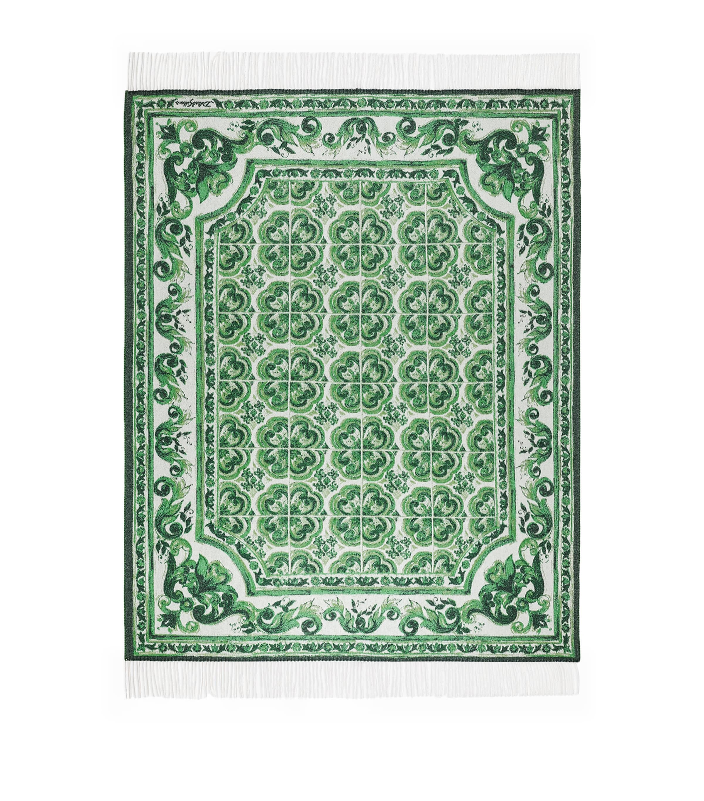 Dolce & Gabbana Casa Cashmere Verde Maiolica Fringe Throw (140cm x 180cm)