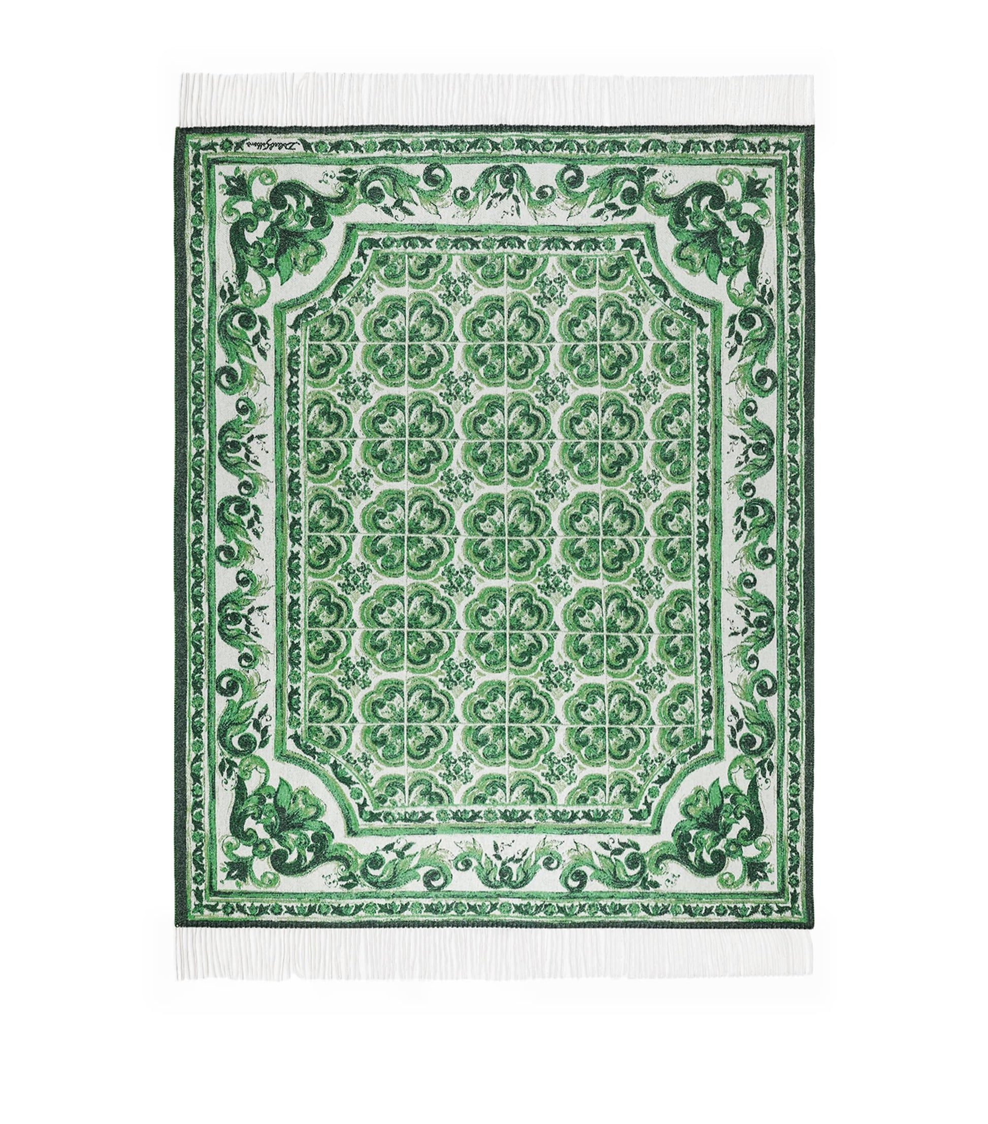 Dolce & Gabbana Casa Cashmere Verde Maiolica Fringe Throw (140cm x 180cm)