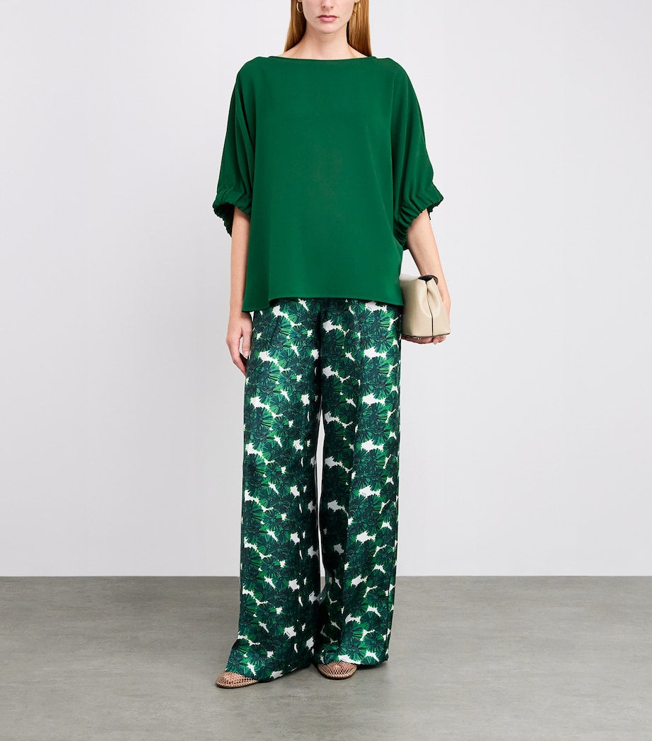 Max Mara Green Crepe Boat-Neck Blouse