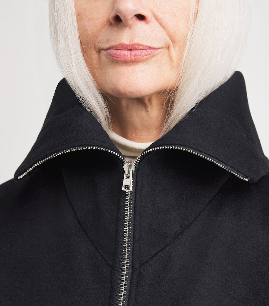 Yves Salomon Black Wool-Cashmere Fur-Trim Jacket