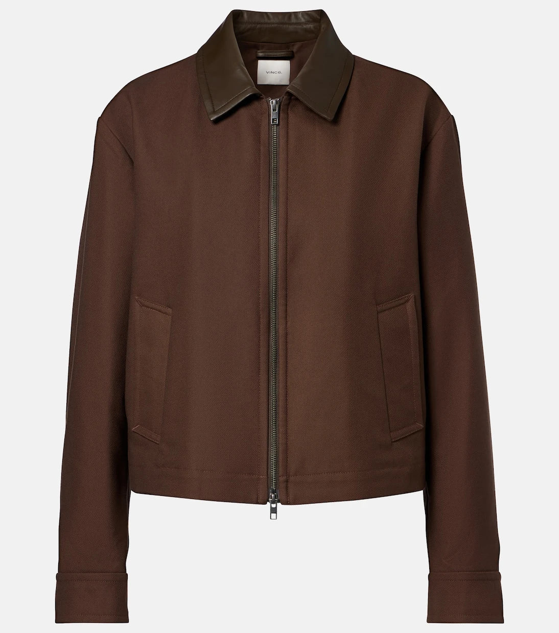 Vince - Cropped leather-trimmed cotton twill jacket