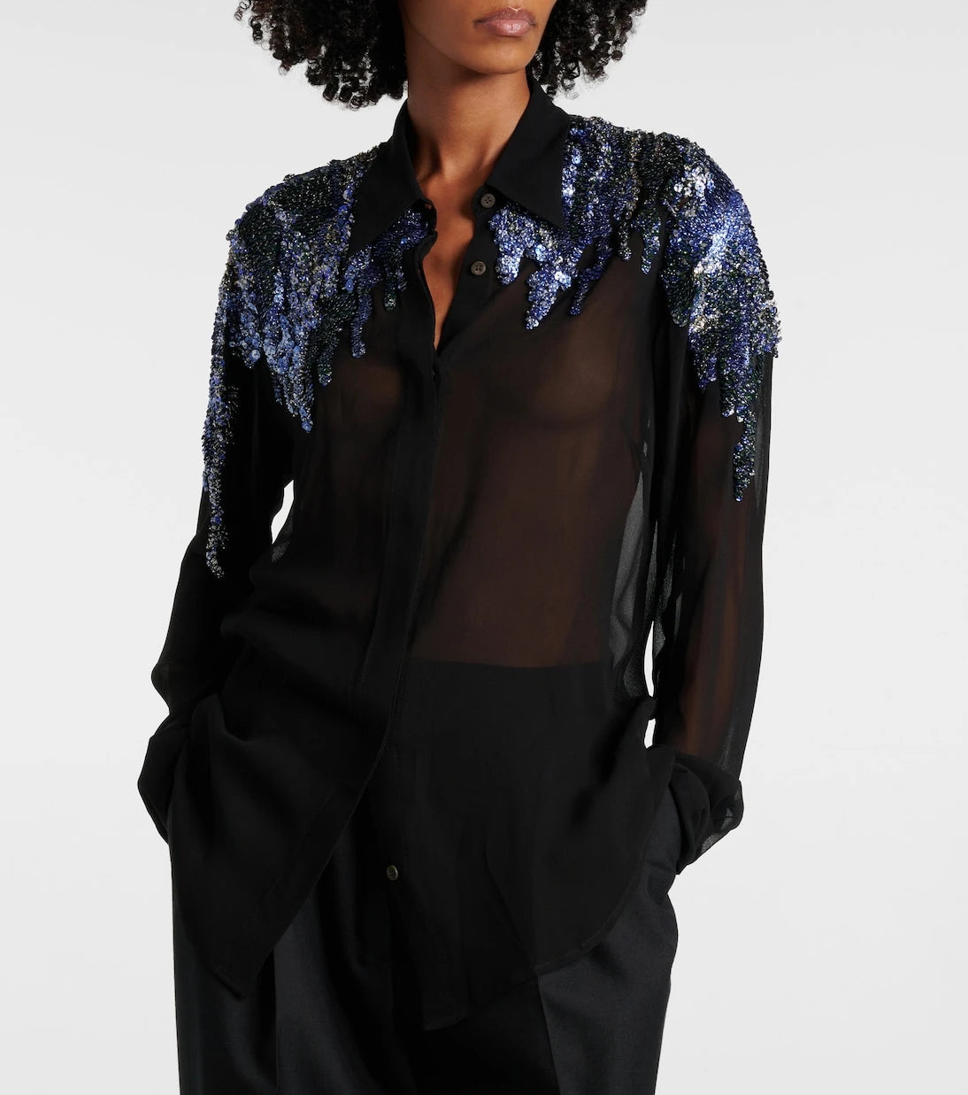 Dries Van Noten - Sequined chiffon blouse