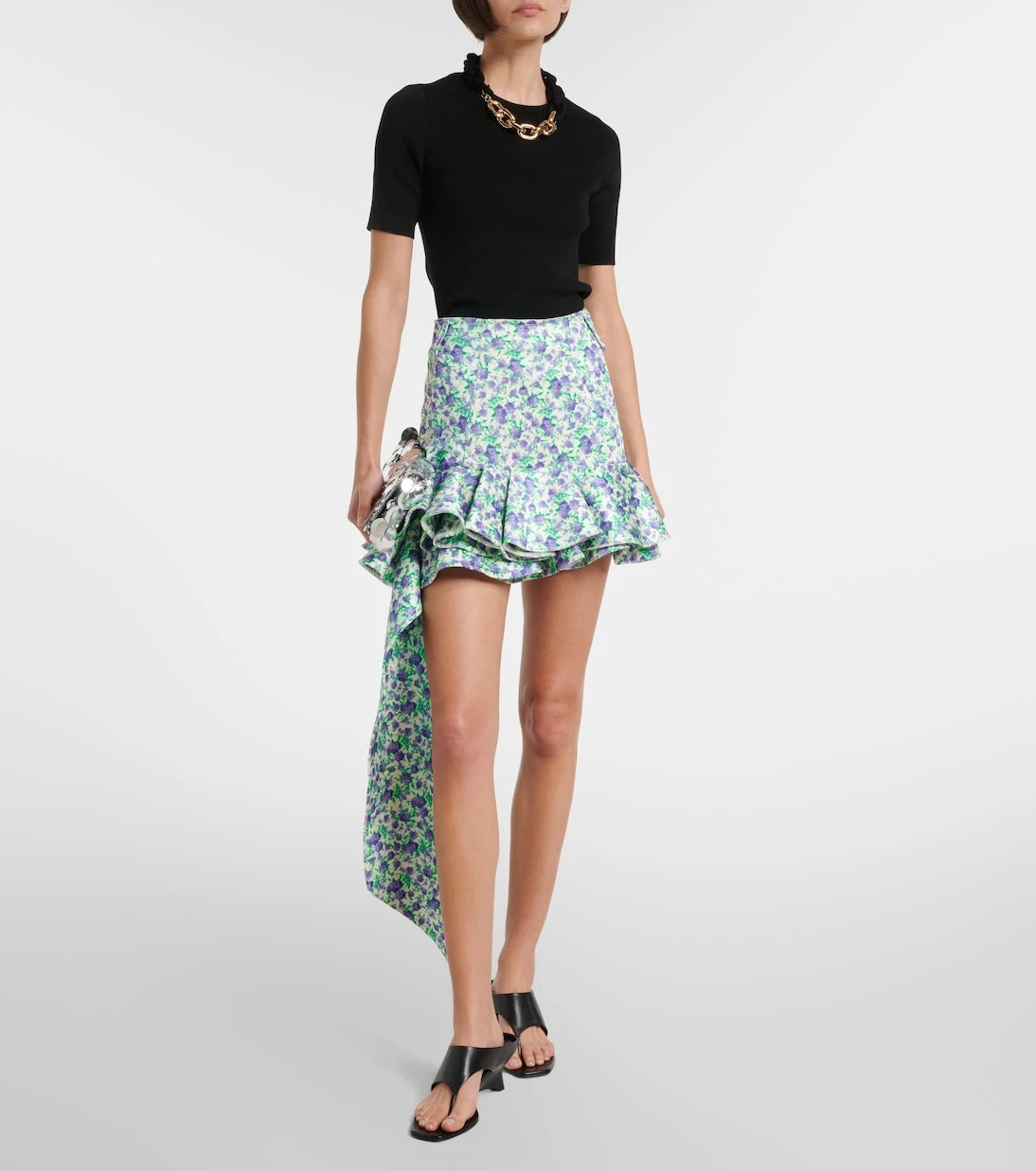 Rabanne - Ruffled floral jersey miniskirt