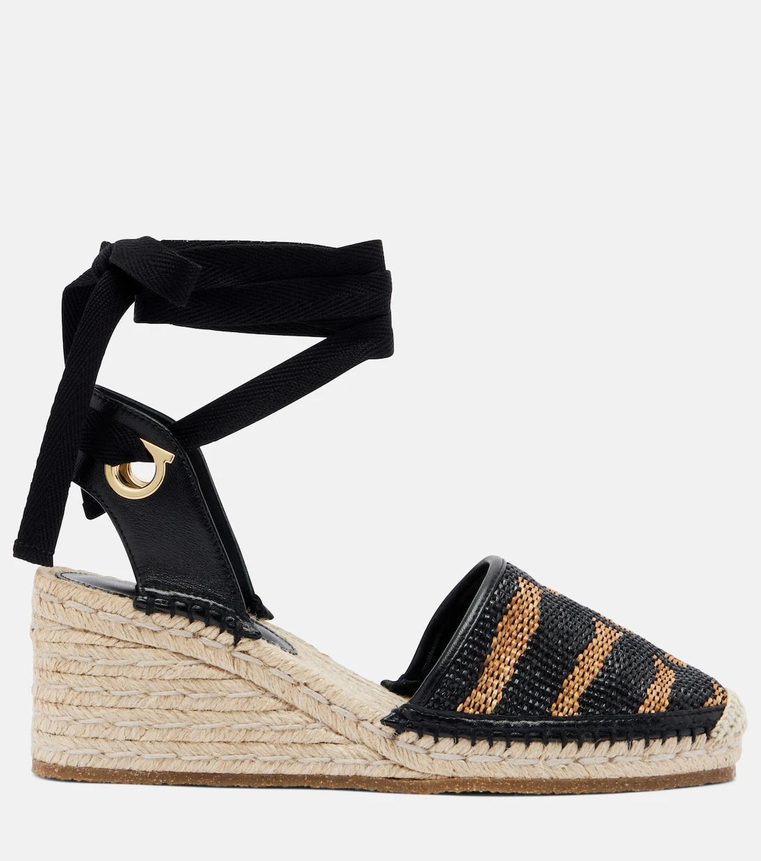 Ferragamo - Animal-print raffia espadrille wedges