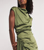 Green Satin Ruched Burke Midi Dress