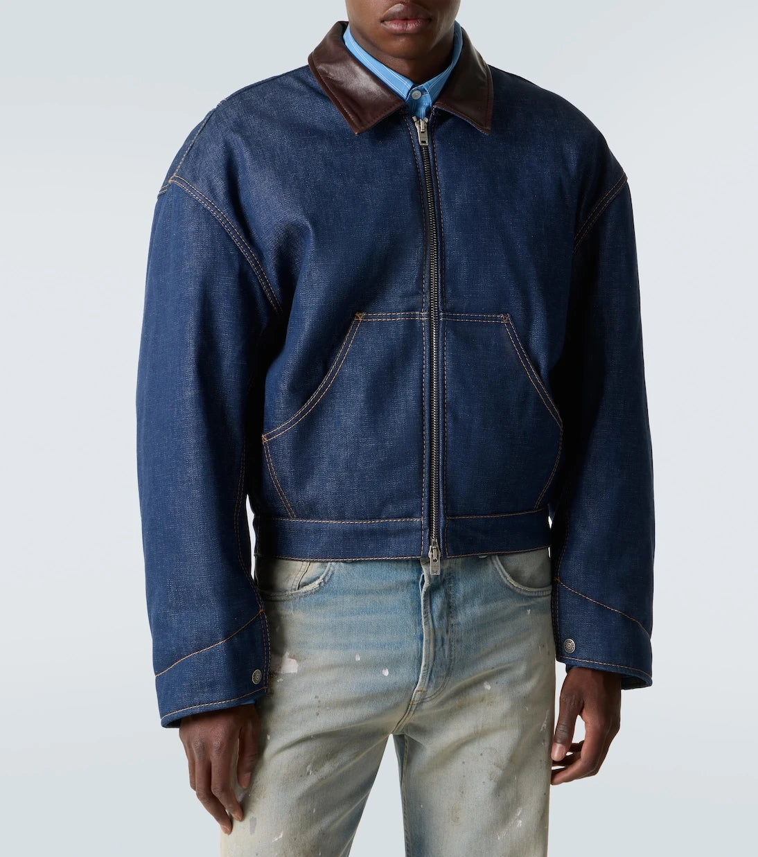 Acne Studios - جاكيت دينم بحواف جلدية