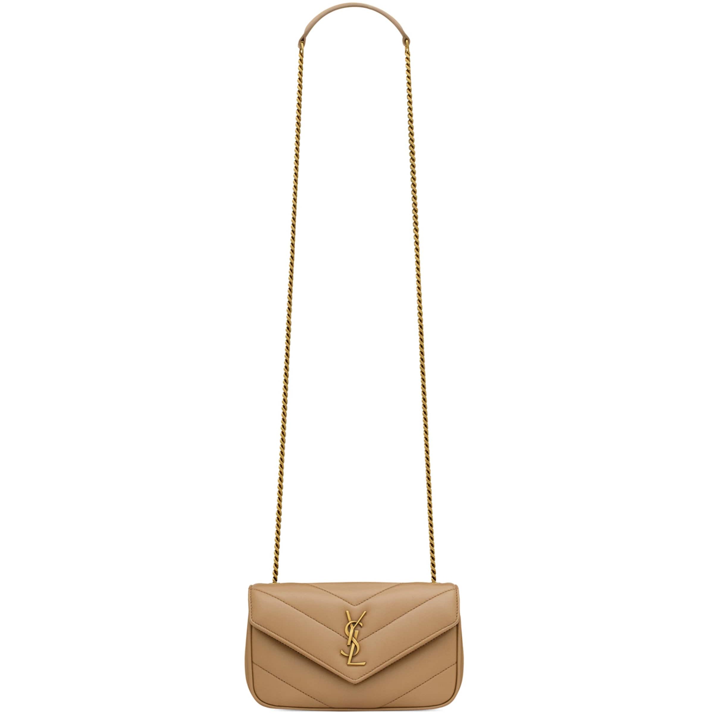 Saint Laurent Brown Mini Leather Loulou Shoulder Bag