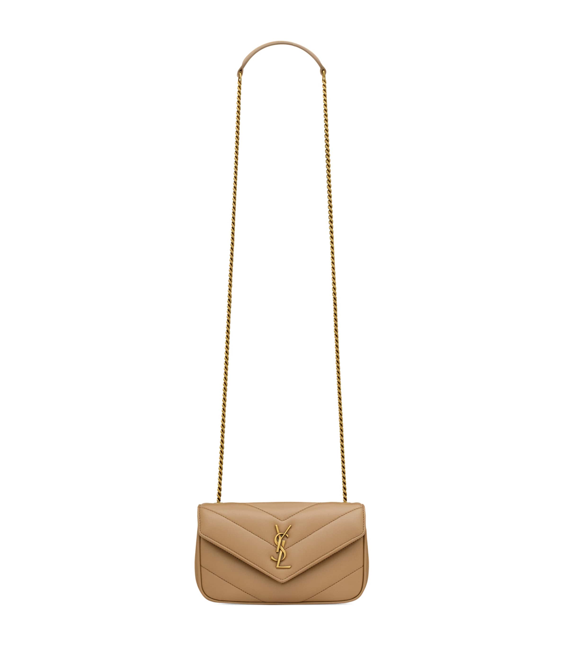 Saint Laurent Brown Mini Leather Loulou Shoulder Bag