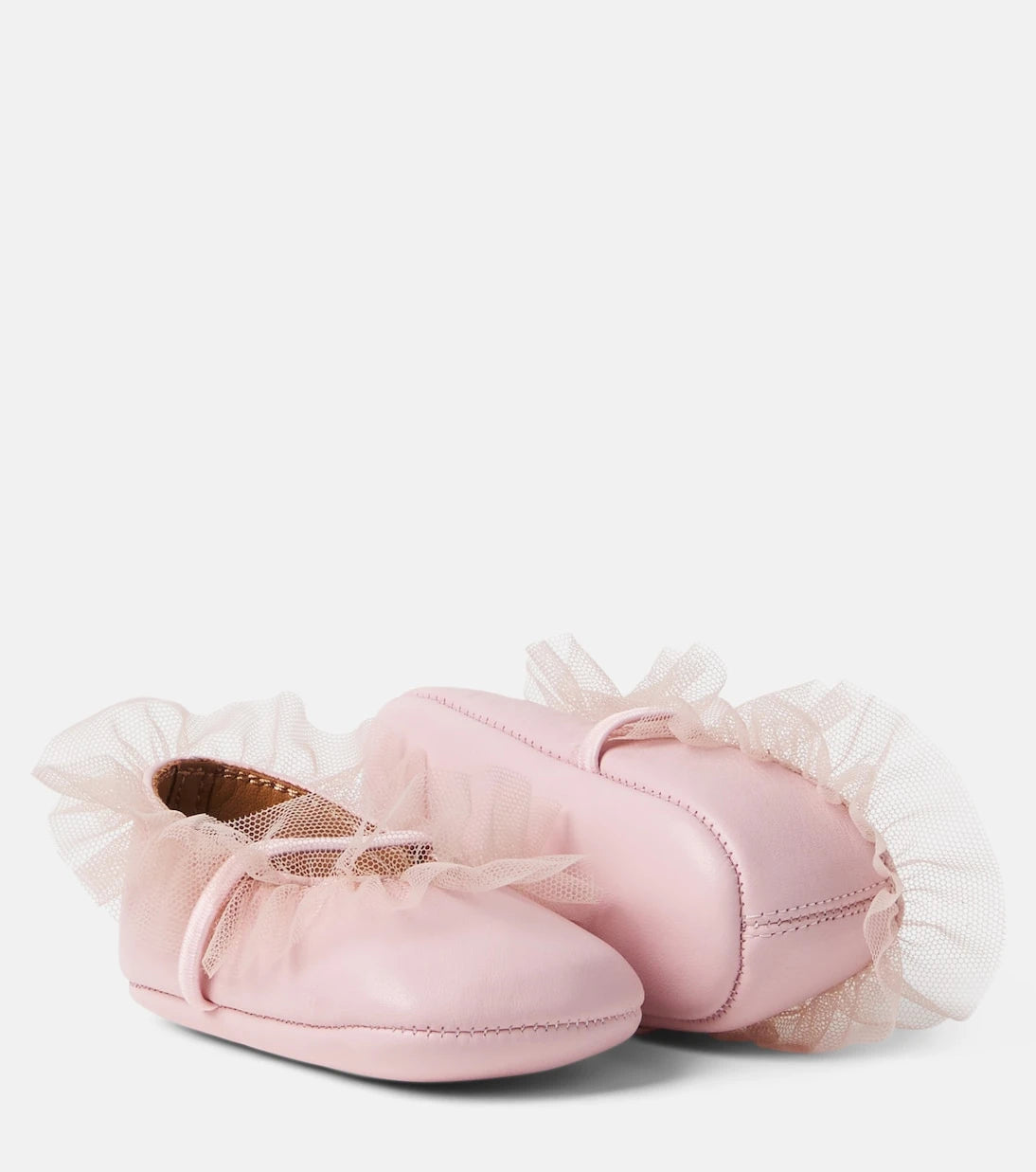 PèPè - Baby tulle-trimmed leather ballet flats