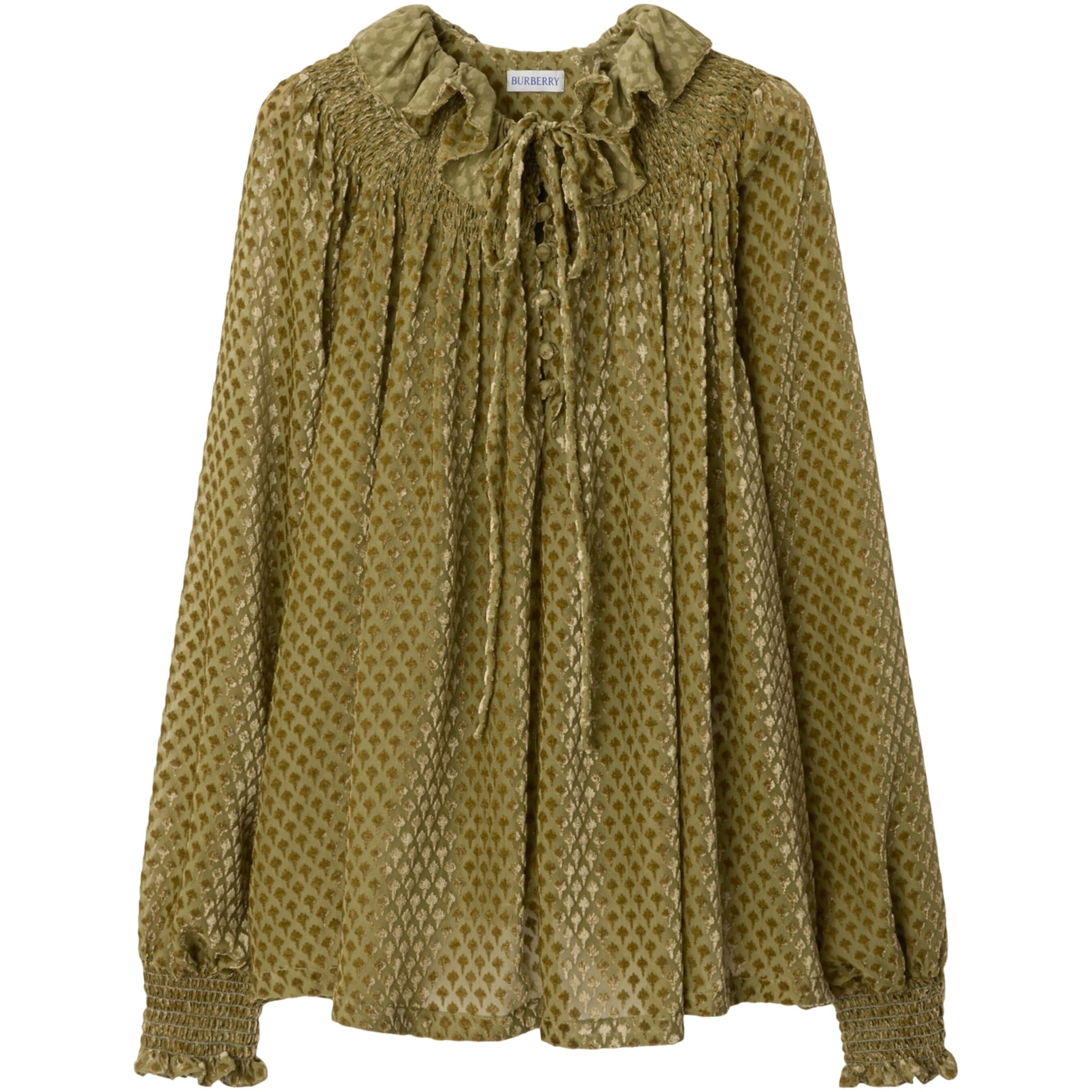 Green Silk-Blend Velvet Torch Blouse