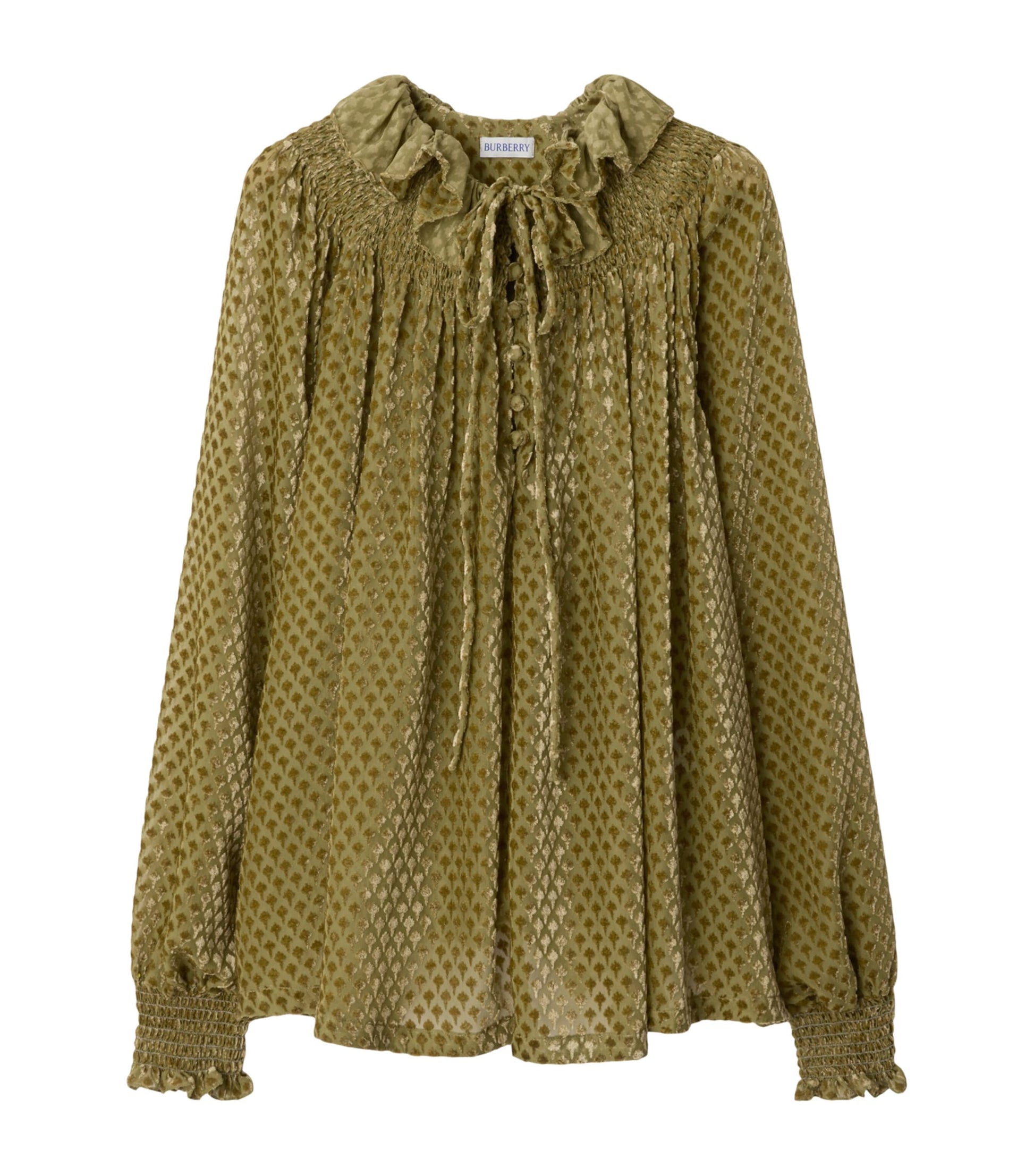 Green Silk-Blend Velvet Torch Blouse