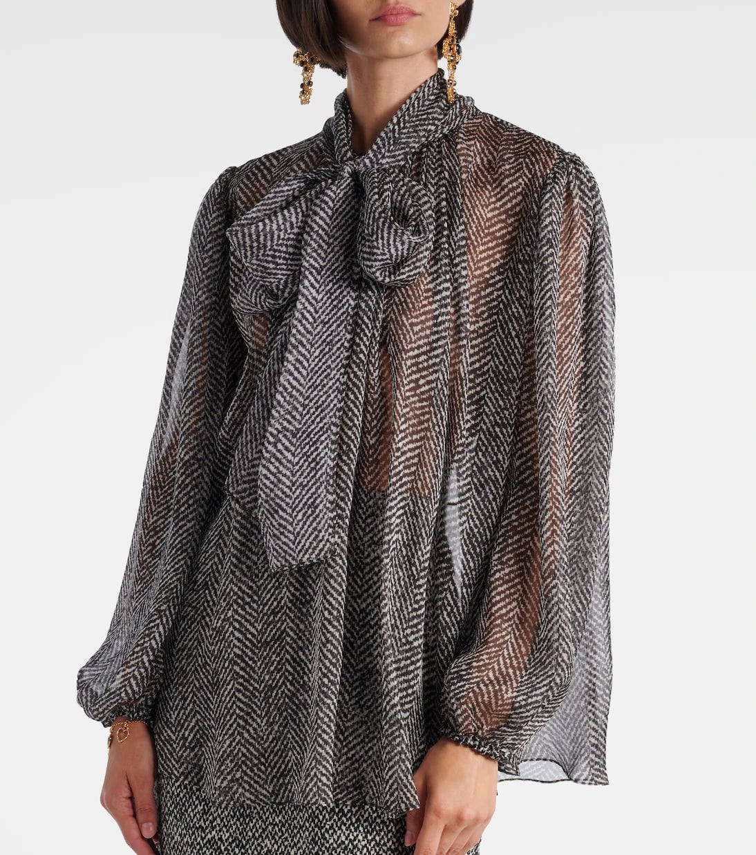 Dolce&Gabbana - Tie-neck herringbone silk chiffon blouse