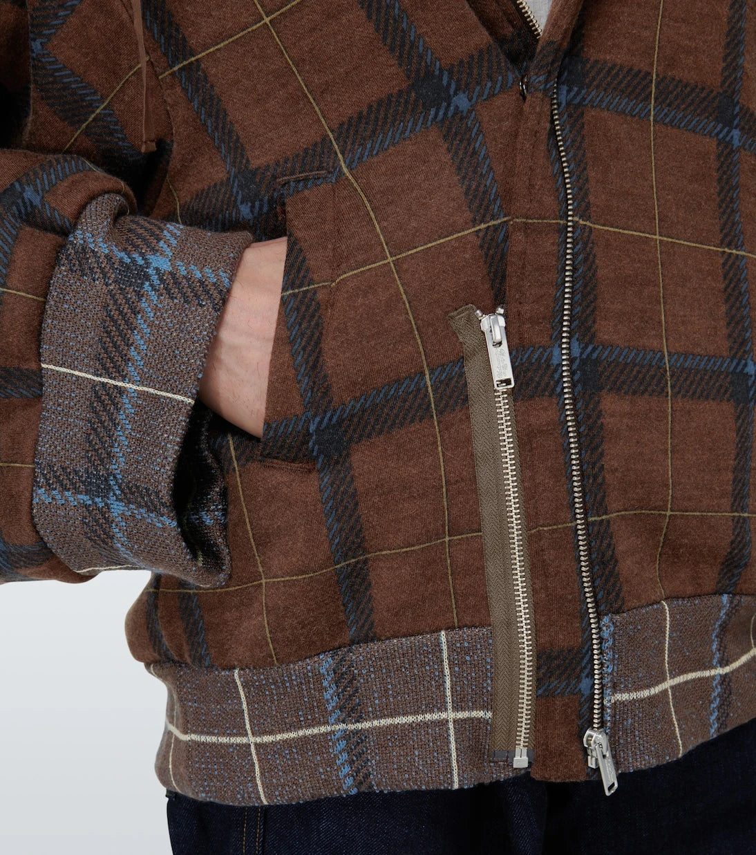 Undercover - Zipped checked hooded sweatshirt