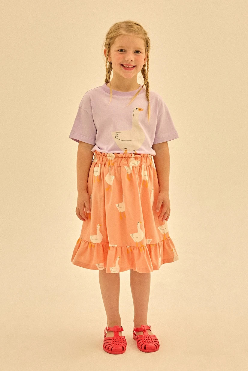 Jellymallow - Duck printed ruffled cotton jersey skirt