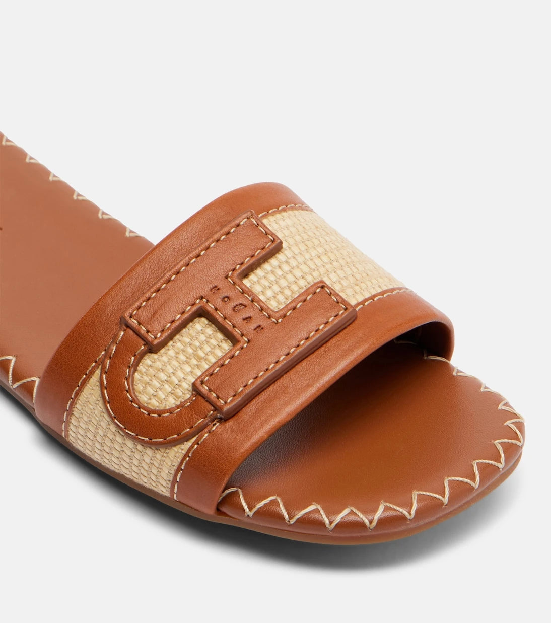 Hogan - Leather-trimmed raffia slides