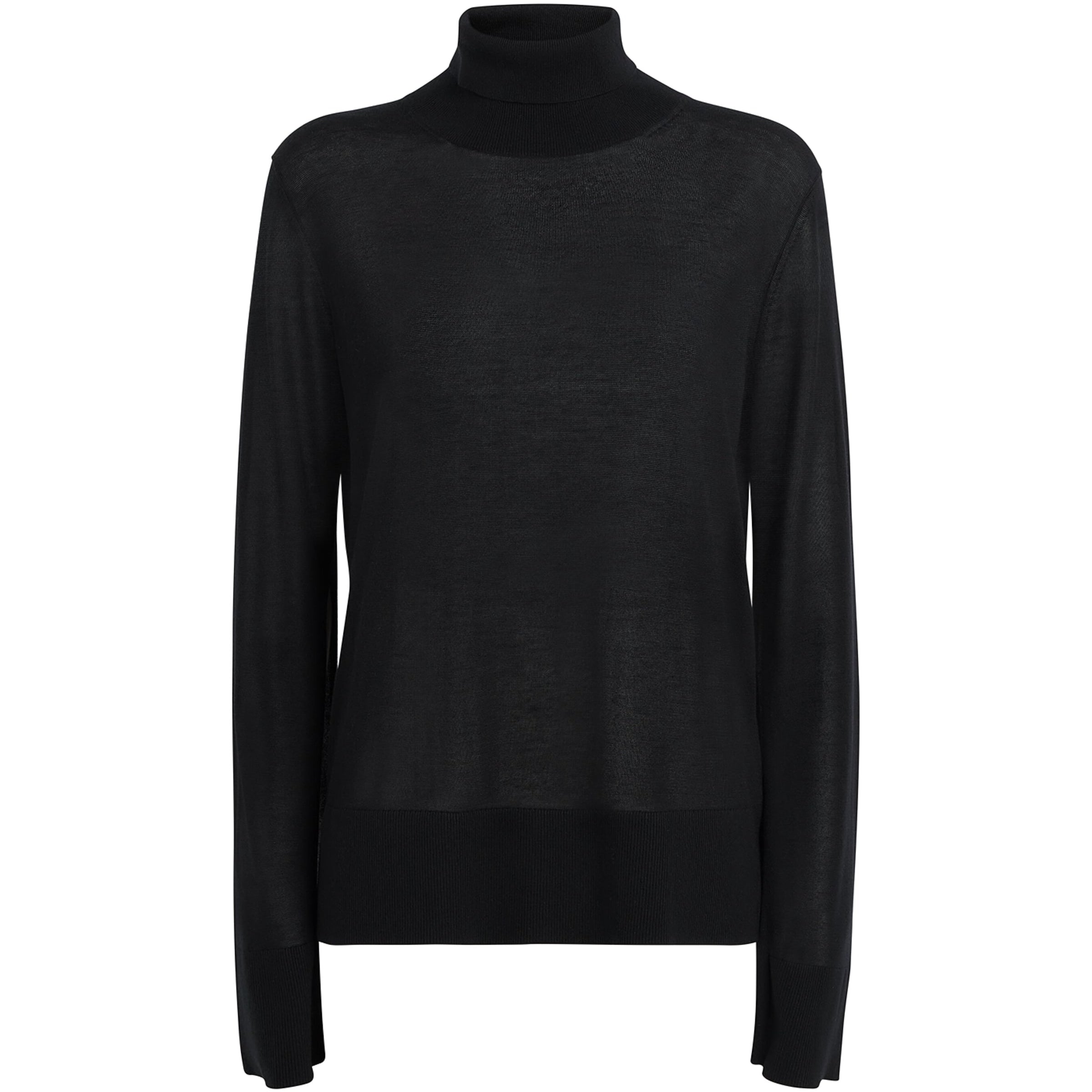 Toteme Black Semi-Sheer Split-Sleeve Rollneck Top