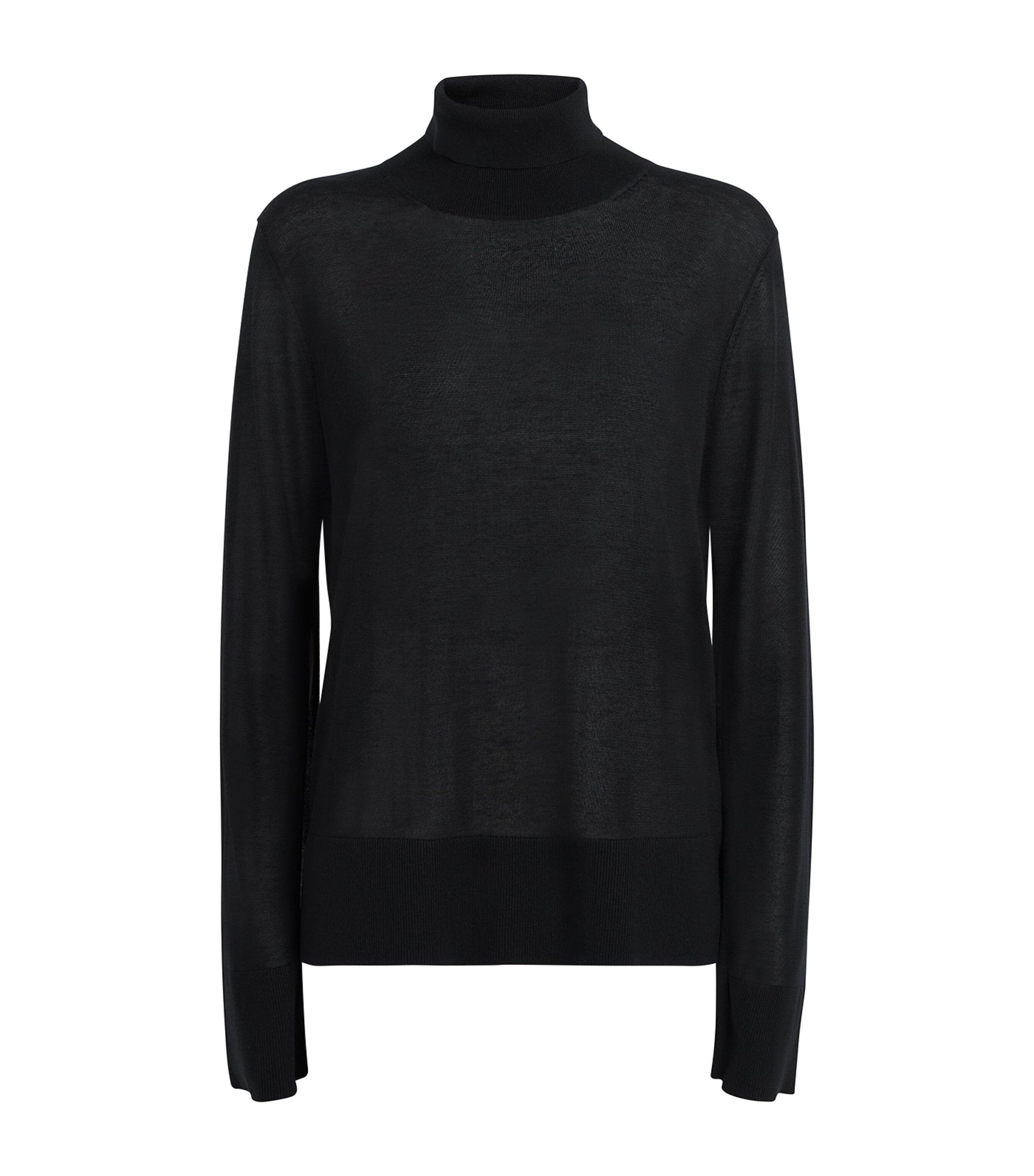 Toteme Black Semi-Sheer Split-Sleeve Rollneck Top