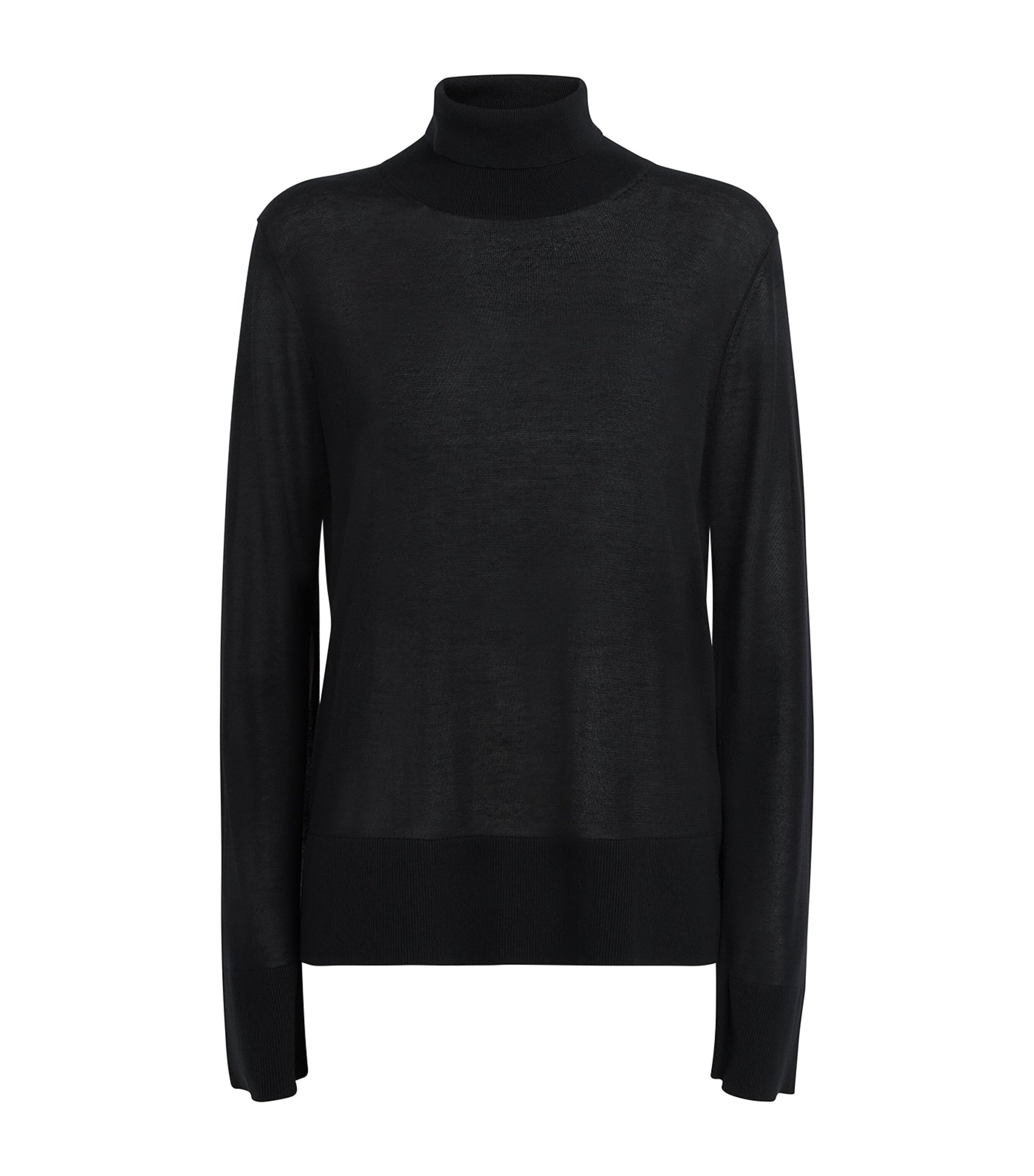 Toteme Black Semi-Sheer Split-Sleeve Rollneck Top