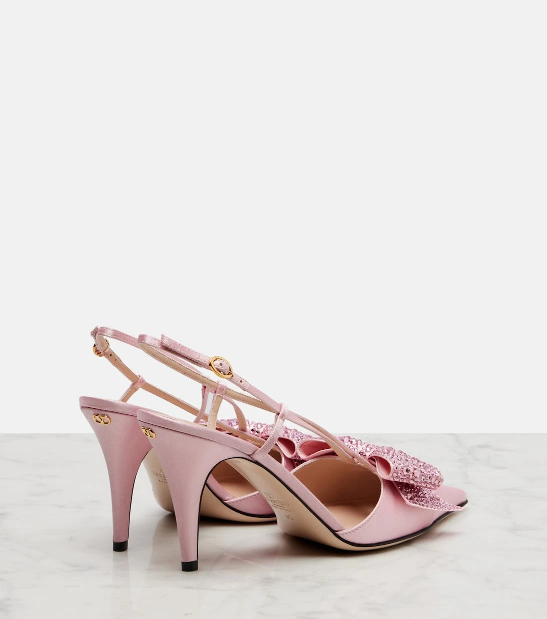 Valentino Garavani - Bowow 85 embellished satin slingback pumps