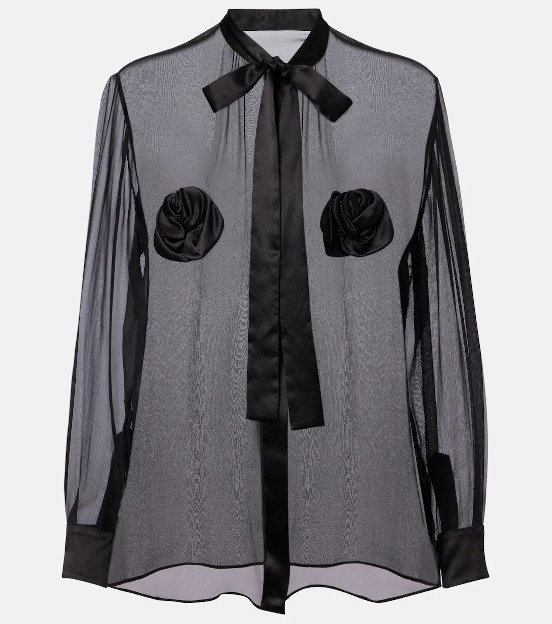 Dolce&Gabbana - Floral-appliqué sheer silk blouse