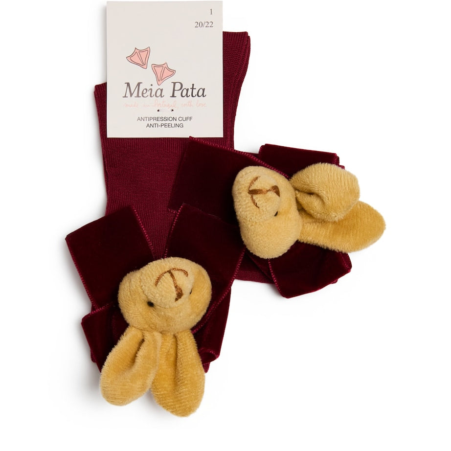 Meia Pata Velvet-Bow Rabbit Knee-High Socks