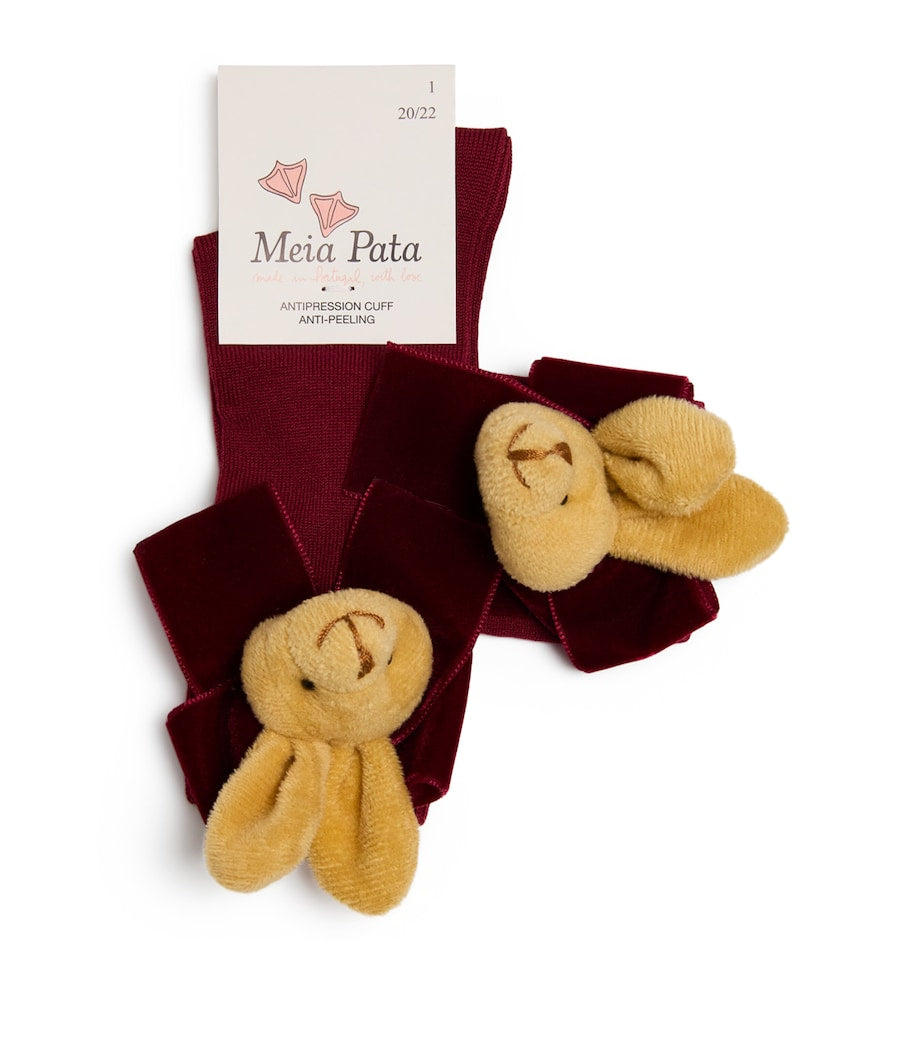 Meia Pata Velvet-Bow Rabbit Knee-High Socks