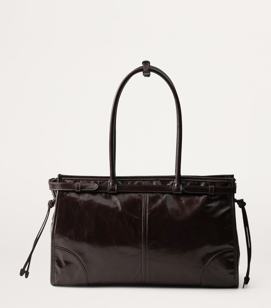 Prada Brown Large Leather Buckled Tote Bag