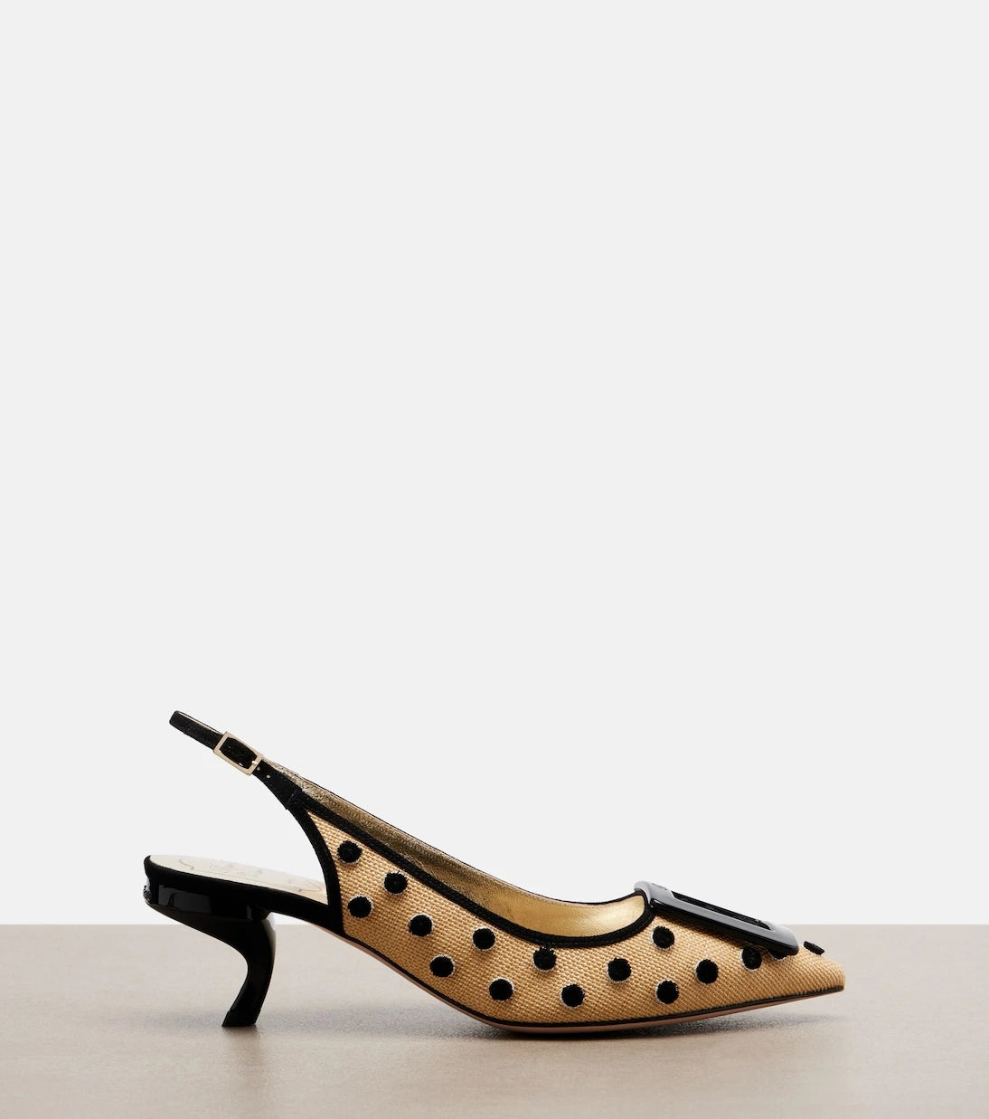 Roger Vivier - Virgule polka-dot canvas slingback pumps