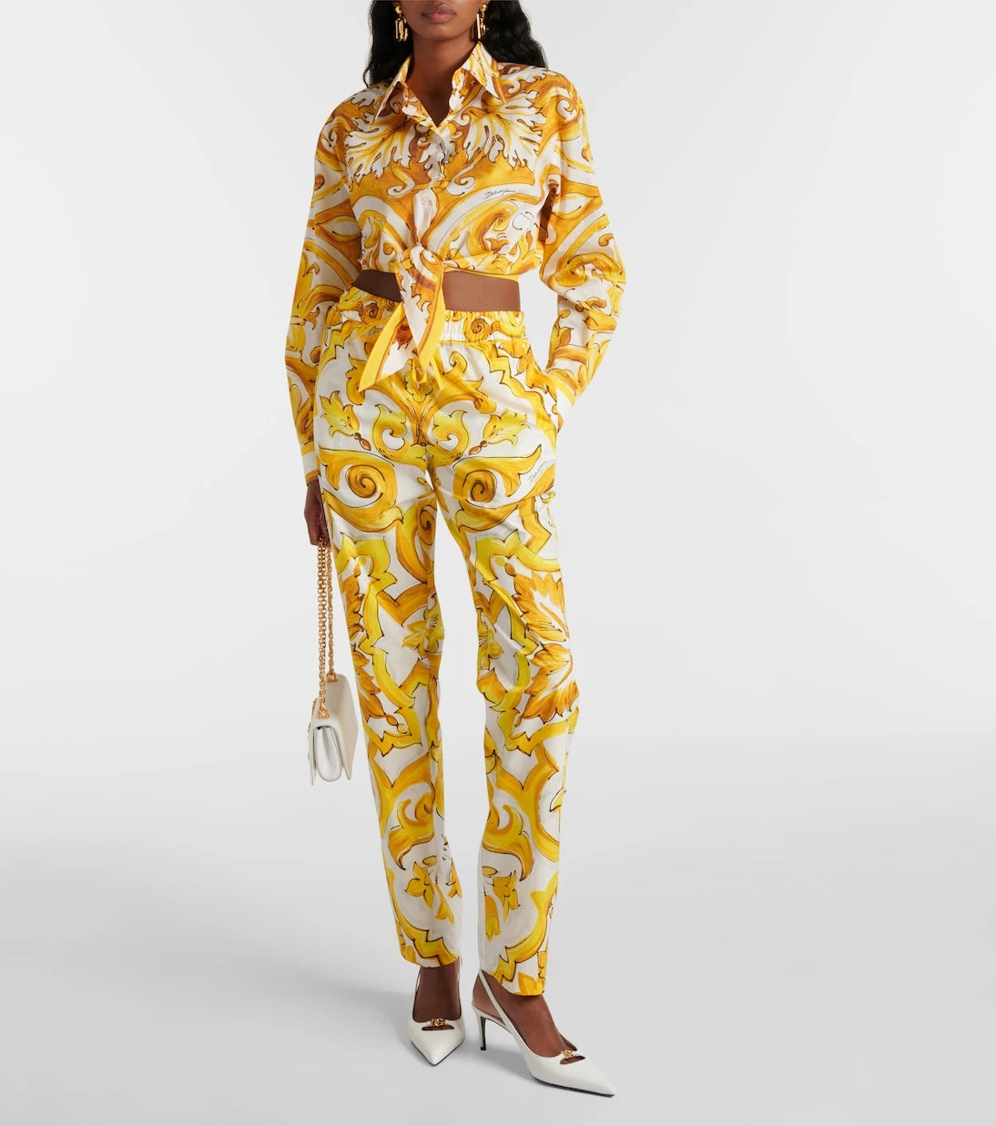 Dolce&Gabbana - Majolica high-rise cotton straight pants