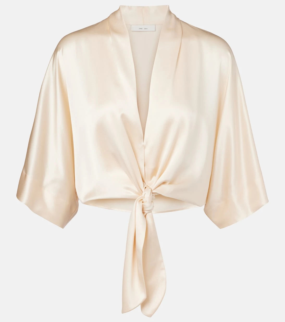 The Sei - Cropped silk satin wrap blouse