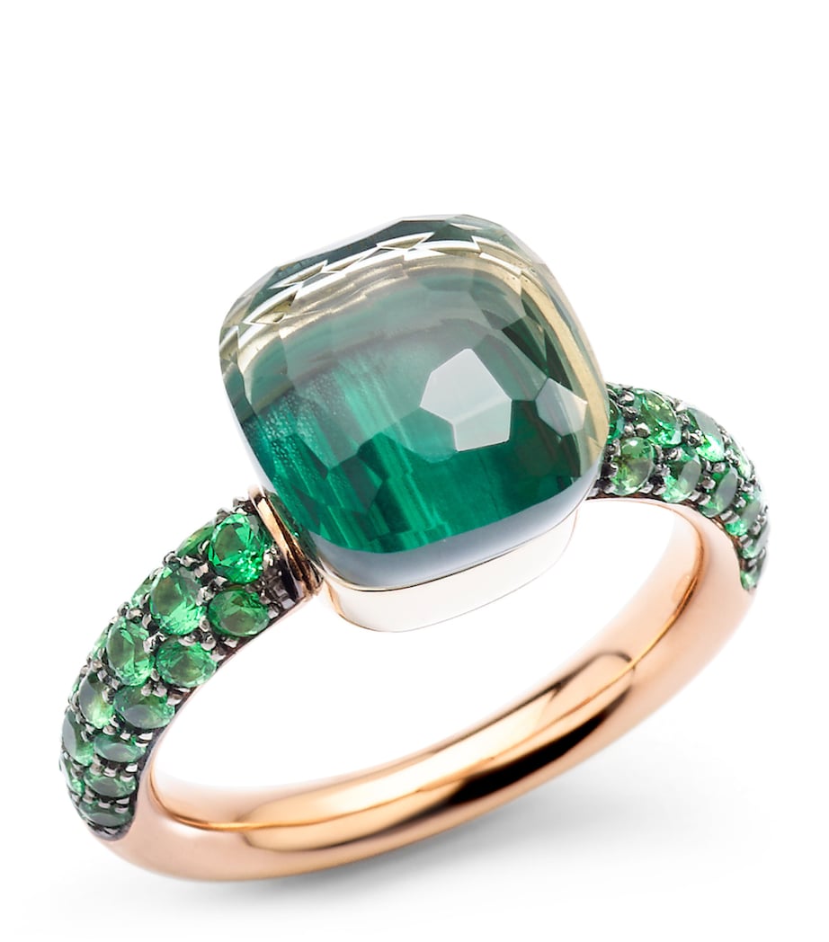 Mixed Gold, Prasiolite, Malachite and Tsavorite Nudo Ring TZMPA