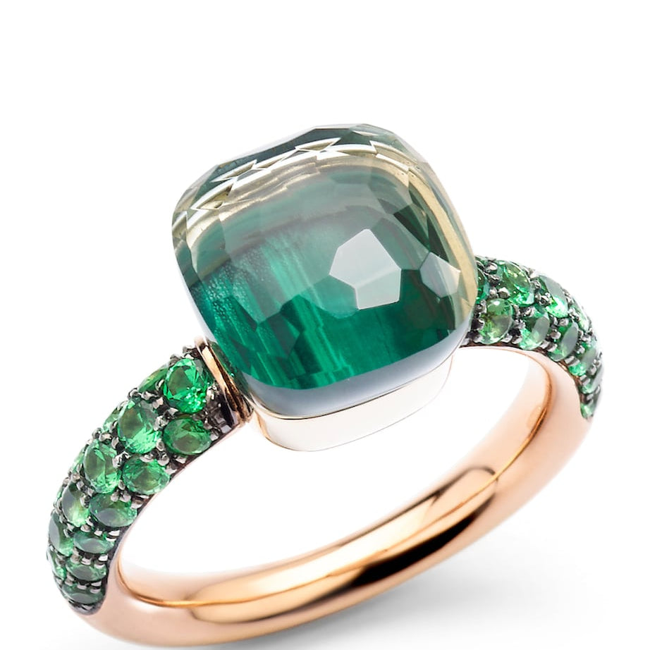 Mixed Gold, Prasiolite, Malachite and Tsavorite Nudo Ring TZMPA