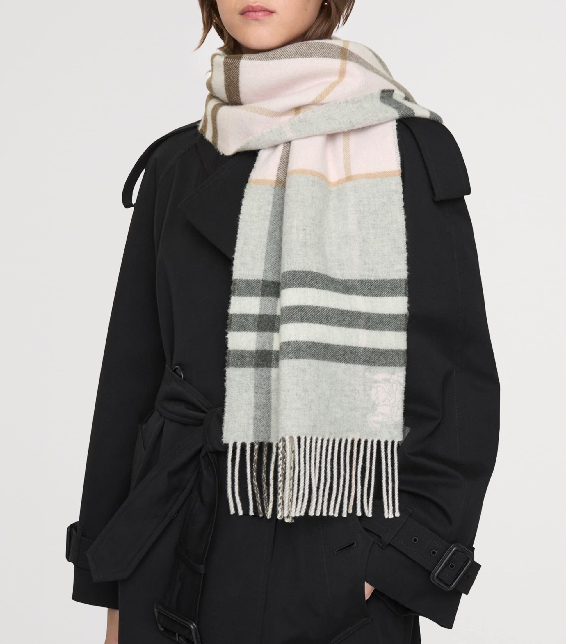 Pink Cashmere Contrast Check Scarf