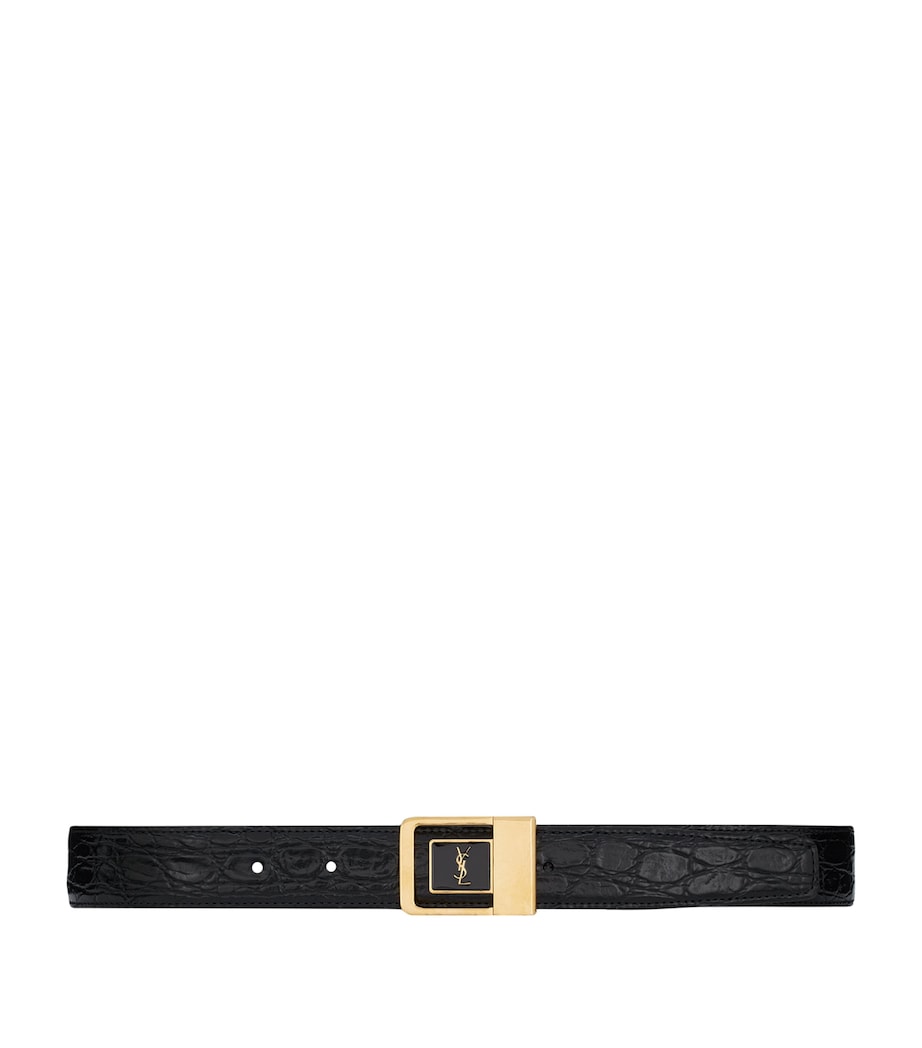 Black Croc-Embossed Logo Belt