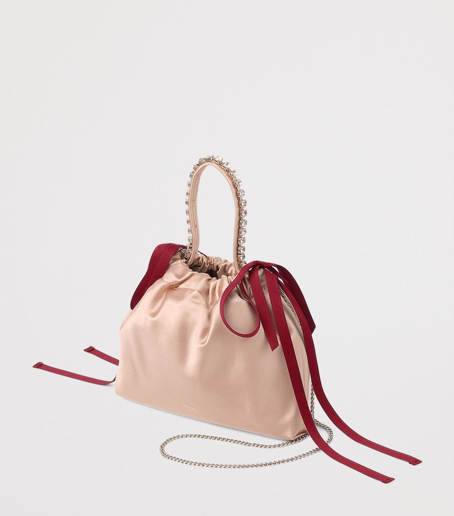 Jimmy Choo Pink Mini Satin Bow-Detail Drawstring Bag
