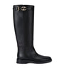 Valentino Garavani Black Leather VLogo Knee-High Boots 30