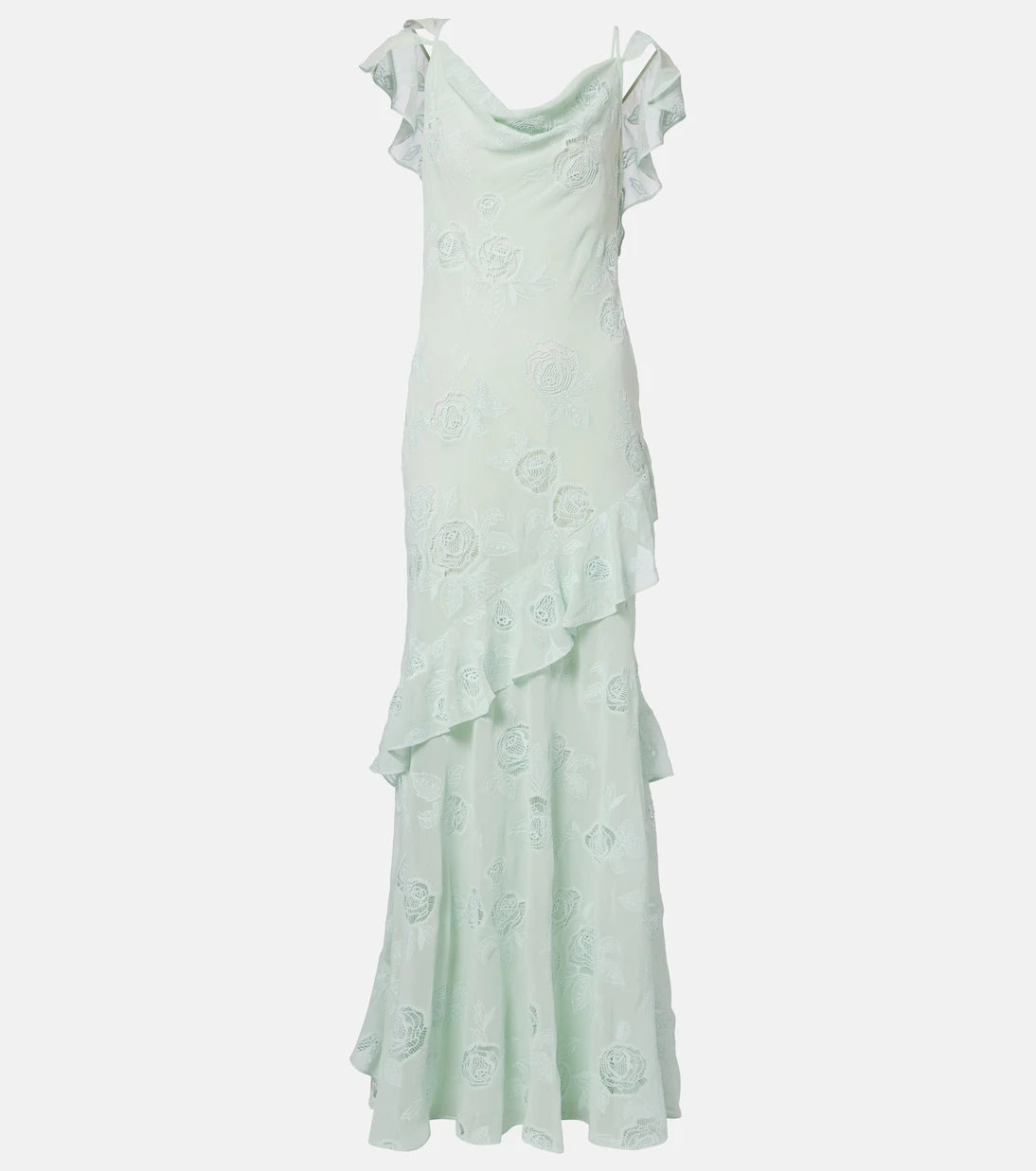 Self-Portrait - Embroidered ruffled georgette maxi dress